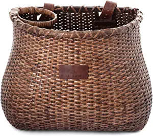 WARNERS WHEELS Bike Basket for Women's Cruiser with Coffee Cup Holder, Handmade Woven Bicycle Baskets mounts to Front Handlebars of Beach Cruisers or Scooters with Vegan Leather Straps
