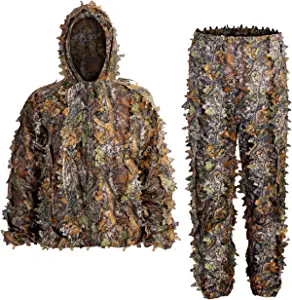 SCYLFEHDP Ghillie Suits, 3D Leafy Ghille Suit, Hooded Hunting Airsoft Camouflage Suits for Jungle Hunting, Shooting, Airsoft, Wildlife Photography or Halloween.