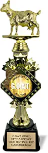 13 G.O.A.T. Trophy with Custom Engraving on Personalized Plate, Funny Goat Office Award, Greatest of All Time Award for Mom, Dad, Co-Worker, Boss, Fantasy Football