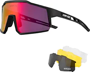 KAPVOE Polarized Cycling Glasses with 4 Interchangeable Lenses TR90 Sports Sunglasses Women Men Running