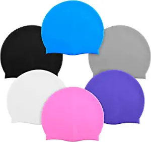 6 Pieces Unisex Adult Silicone Swim Cap Waterproof Swimming Hat Durable Non-Slip Swimming Pool Cap Elastic Swimming Cap for Long and Short Hair