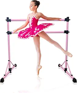 New and Improved 4 Ft Steel Double Ballet Barre with Carry Bag and Beginner Guide, Adjustable and Portable ballet barre for home and gym, Quality Ballet bar anti-wobble, stretching dance bar