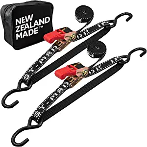 Boat Ratchet Strap to Trailer (Pack of 2) Boat Transom Tie Down Straps Made in New Zealand with Superior Strength of 2,400lbs UV Treated - 1" x 2.5 Heavy Duty Ratchet Boat Straps Trailer Tie Downs