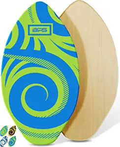 BPS Koru Skimboards with Colored EVA Grip Pad and High Gloss Clear Coat | Wooden Skim Board with Grip Pad for Kids and Adults | Choose from 3 Sizes and Traction Pad Color