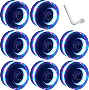 Nezylaf 8 Pack 78A Light up Roller Skate Wheels 32 x 58mm, Luminous Skate Wheels with Bearings Installed for Indoor or Outdoor Double Row Skating and Skateboard Accessories