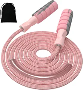 FITMYFAVO Jump Rope Cotton Adjustable Skipping Weighted jumprope for WomenAdult and Children Athletic Fitness Exercise Jumping Rope (Pink)