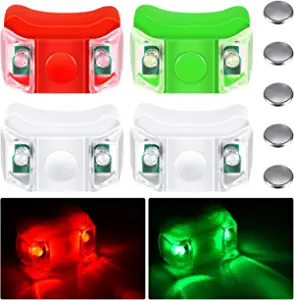 Mudder 4 Pieces Boat Bow Lights LED Boat Navigation Lights with 5 Pieces Button Batteries for Boat Kayak Pontoon Hovercraft Yacht Motorboat Bike Hunting Night Running Fishing (Red, Green, White)