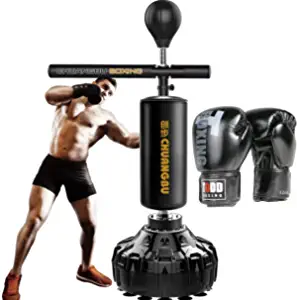 Pedestal Bags Lxn 3 in 1 Boxing Speed Trainer, 360 Spinning Bar, Heavy Training Boxing Punch Bag with Reflex Bar & Gloves, Solid Speed Punching Bag Free Standing, Adjustable Height, for Adult&Kid