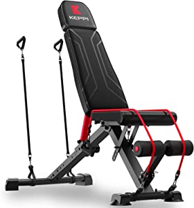Keppi Adjustable Weight Bench-Foldable Workout Bench Press for Full Body Strength Training, Incline Decline Bench with Fast Folding - 2022 Version