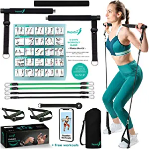 Premium Pilates Bar Kit with Resistance Bands Or Home Gym Equipment - Workout Equipment for Women and Men - Full Body Workout Pilates Equipment