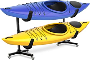 RaxGo Freestanding Kayak Storage Rack, Heavy Duty Storage for Two-Kayak, SUP, Canoe & Paddleboard for Indoor, Outdoor, Garage, Shed, or Dock, Adjustable Height