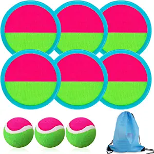 FLYWIND Toss and Catch Ball Game Set, Catch Game Toys with 6 Paddles and 3 Balls, Outdoor Paddle Ball Beach Games Backyard Ball Throw Sports Games for Kids Adults Family