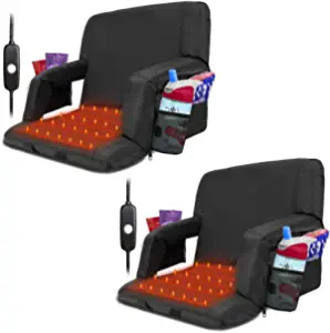 Blufree Extra Wide Heated Stadium Seat, Foldable Portable Bleacher Chair, 6 Reclinng Positions Back and Arm Support Thick Cushion for Outdoors Picnic Camping & Sports. (Not Include USB Power Bank)