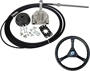 Outboard Steering System,Marine Turbine Rotary Steering System Outboard Boat Steering Kit with 13.5" Steering Wheel and Steering Cable Rotary Helm 3/4" Tapered Shaft 90 Bezel Fixing Kits (12FT)