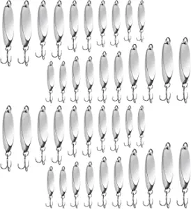 HESTYA Fishing Lures Fishing Spoons Saltwater Treble Hooks Lures Hard Metal Spinner Baits 5 Sizes Casting Spoon Lures for Salmon Bass in 1/5 oz 1/4 oz 3/8 oz 1/2 oz 3/4 oz