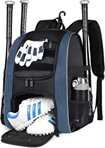 Baseball Backpack, Lightweight Softball Bag with Shoes Compartment for Youth Boys & Men, Large Capacity Baseball Bags for Adult with Fence Hook Hold 4 Tee Ball Bats, Batting Glove, TBall Gear, Helmet