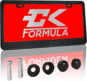 CK Formula Black Carbon Fiber Printed Aluminum License Plate Frame, 2 Screw Holes with Install Kit, UV Protection Clear Coat, Weatherproof, 1 Piece