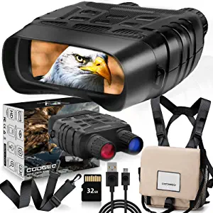 COOGEO Digital Night Vision Goggles for Complete Darkness, Night Vision Binoculars for Adults with Binoculars Harness Bag and 32GB Card, Infrared Goggles for Hunting