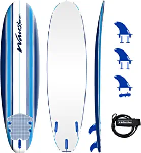 Wavestorm - Classic Soft Top Foam 7ft Surfboard Surfboard for Beginners and All Surfing Levels Complete Set Includes Leash and Multiple Fins Heat Laminated, Blue Pinline (AZ22-WSSF700-PIN)