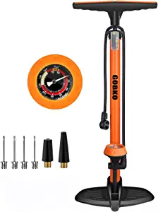 GOBKO Bike Floor Pump with Gauge,Floor Bicycle Pump with Both Presta and Schrader Bicycle Pumps Valves High Pressure 170Psi Multi-Purpose Portable Air Pump for Road Bike MTB Sports Balls