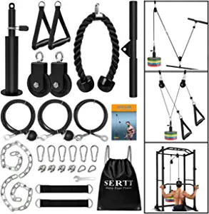 Weight Cable Pulley System Gym, SERTT Upgraded Cable Pulley Attachments for Gym LAT Pull Down, Biceps Curl, Tricep, Arm Workouts - Weight Pulley System Home Gym Add On Equipment