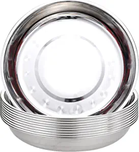 TOPZEA 10 Pack Stainless Steel Round Plates, 9 Inch Dinner Plate Camping Plates Dishes for Home, Canteen, Outdoor, Picnic, Hiking, BBQ