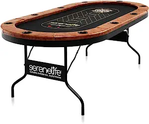 SereneLife SLPT720 Foldable and Portable Poker/Casino Game Table with Cushioned Rail, 10 Players, Black