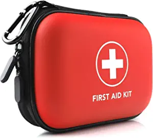 Mini First Aid Kit, 100 Pieces Water-Resistant Hard Shell Small Case - Perfect for Travel, Outdoor, Home, Office, Camping, Hiking, Car (Black)