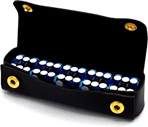 Luck Lab Grade AAA 19mm Casino Dice with Razor Edges and Matching Serial Numbers Set of 5 and Leather Dice Case, Blue