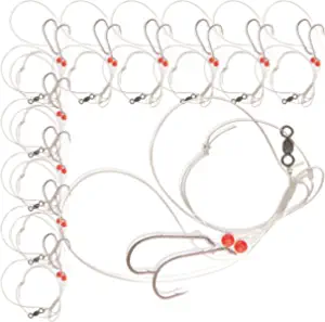 Uncle Mos 1, 5 &10 Pack Options - Sea Bass Rigs for Saltwater - Hi/Lo  Mustad Size 3/0 Bait Hook - 60lb Heavy Duty - Hand Tied - Fluke & Porgy with 80lb Swivel & Sinker Loop at The Bottom