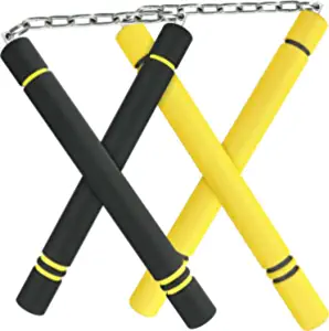 Esohon Nunchucks Safe Foam Rubber Training Nunchucks with Steel Chain for Kids Beginners Ninja Family Suit 2 Pack (Black + Yellow)