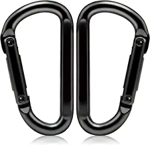 Caribeener Carabiner Clip, 860lbs, 3" Iron Heavy Duty Carabiner, D Shape Buckle - Keychains, Camping, Hiking Accessories, Carabiners for Locking Dog Leash, Harness, Yoga Swing, Gym etc, Black, 2 PCS