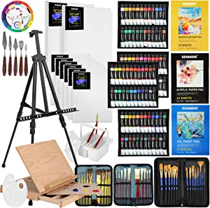 149Pcs Deluxe Artist Painting Set with Aluminum and Solid Beech Wood Easel, 96 Paints, Stretched Canvas and Accessories, Art Paint Supplies for Artists, Beginner & Adults