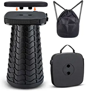 Tiovo Folding Camping Stool, Square Collapsible Portable Stool with Seat Cushion & Nylon Bag, Sturdy Lightweight Telescoping Foldable Stool for Adults Camp, Max Load 550lb (Black)