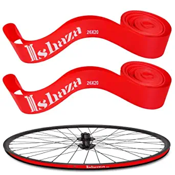 Ishaza Pack of 2 Bicycle Rim Strip 26" x 20mm Red Rim Tape High-Pressure, Puncture & Temperature Resistant Durable Elastic PVC Bike Wheel Liner for Mountain & Road Bicycle