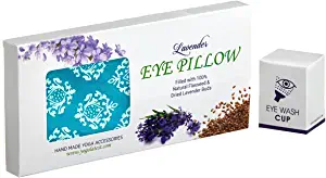 Eye Pillow Filled with Real Dried Lavender Flowers & Organic Flax Seed for Relaxation, Sleeping, Spa, Hot & Cold Therapy, Yoga Eye Pillow with Free Eye Wash Cup (10-15ml Volume) | Size- 9" X 4.13"