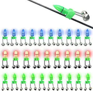 HLOGREE LED Night Fishing Rod Bait Alarm Bell 30pcs/40pcs with Dual Ring Bells Fishing Indicator Fish Bait Alarm Portable Fishing Accessories Bait Alarm Bell Rod Clip Tip for Fishing