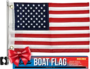Boat Flag Pole Kit American Flag Small US 12" x 18" Small American Flag Boat Set Marine Grade Boat Flag Holder 12x18 Pontoon Boat Accessories Dock & Rail Mount Small USA Flag & Burgee Flags