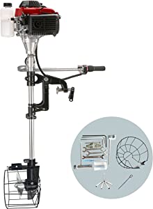 CUKUSIN Outboard Motor Boat Engine 4 Stroke 4.0 HP, 2.8KW Marine Boat Motor 60CC with Air Cooling System and Manual Pull Start for Inflatable Fishing Boats Yachts Water Sport Tools