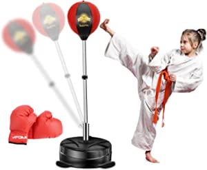 Apoaa Punching Bag for Kids, Adjustable Kids Punching Bag with Stand, Kids Boxing Set with Gloves - Toy Gift for Age 3-12 Boys & Girls