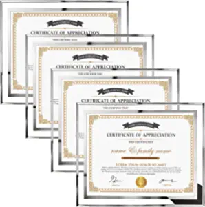 Hoikwo 8.5 x 11 Picture Frame, 4 Packs Silver Glass Certificate Frames 8.5x11 for Document Diploma Award, Only for Tabletop