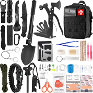 Emergency Survival Kit and First Aid Kit, 142Pcs Professional Survival Gear and Equipment with Molle Pouch, for Men Camping Outdoor Adventure