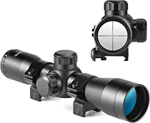 SOROVEE 4x32 Compact Rifle Scope,Airsoft Scope Crosshair Optics,Hunting Gun Scopes with 20mm Free Mounts,Ajustable Diopter,Windage and Elevation