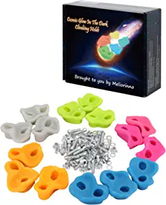 Meliorinno Glow-in-Dark Kids Rock Climbing Holds - 15 Luminous Glow in The Dark Colorful Holds, Install on Wall or Indoor/Outdoor Playset, with Easy DIY Instructions, White, Green, Pink, Blue, Orange