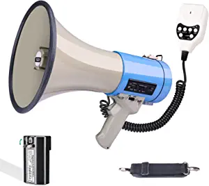 MGROLX 50W Professional Bluetooth Megaphone Bullhorn Speaker with Detachable Microphone-Rechargeable Battery&Portable Strap-Siren and 260S Recording-USB/SD/AUX Input-for Police, Cheerleading, Outdoor