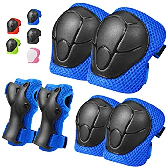 Kids Knee Pads Elbow Pads Ages 3-7 Toddler Boys Girls Kids , 6 in 1 Protective Gear Safety Set with Wrist Guard for Skating Cycling Scooter Bike Ski Skateboard Riding Sports