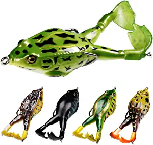 Pelican Mate Topwater Frog Lures Double Propellers Soft Silicone Bass Bait Realistic Frog Lures 5 Packs Kit Set