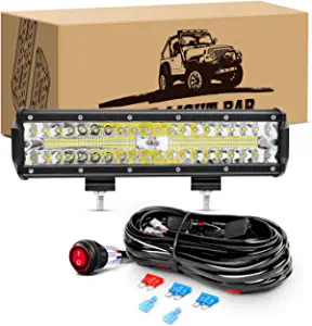 GOOACC 12Inch 300W Triple Row Led Light Bar Spot Flood Combo Driving Lighting Off Road Lights Led Lamp Working Light with 16AWG Wiring Harness for Truck Golf Cart SUV ATV UTV Boat, 2 Years Warranty