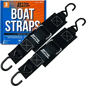 Boat Tie Down Straps to Trailer Boat Transom Tie Down Straps Heavy Duty Manual Buckle Clasp Tiedown 2" x 48" Short Small Transit 4 Foot Without Ratchet Boat Trailer Accessories for Boating & Jet Ski