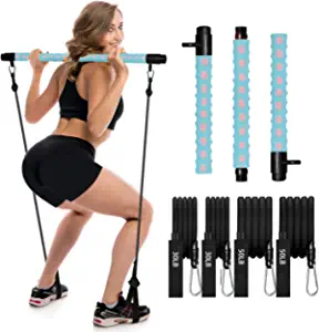 Adjustable PilatesBarkit with4ResistanceBands,PortablePilates Bar Stickfor Home Workout, Adjustable PilateBarforGymFitness